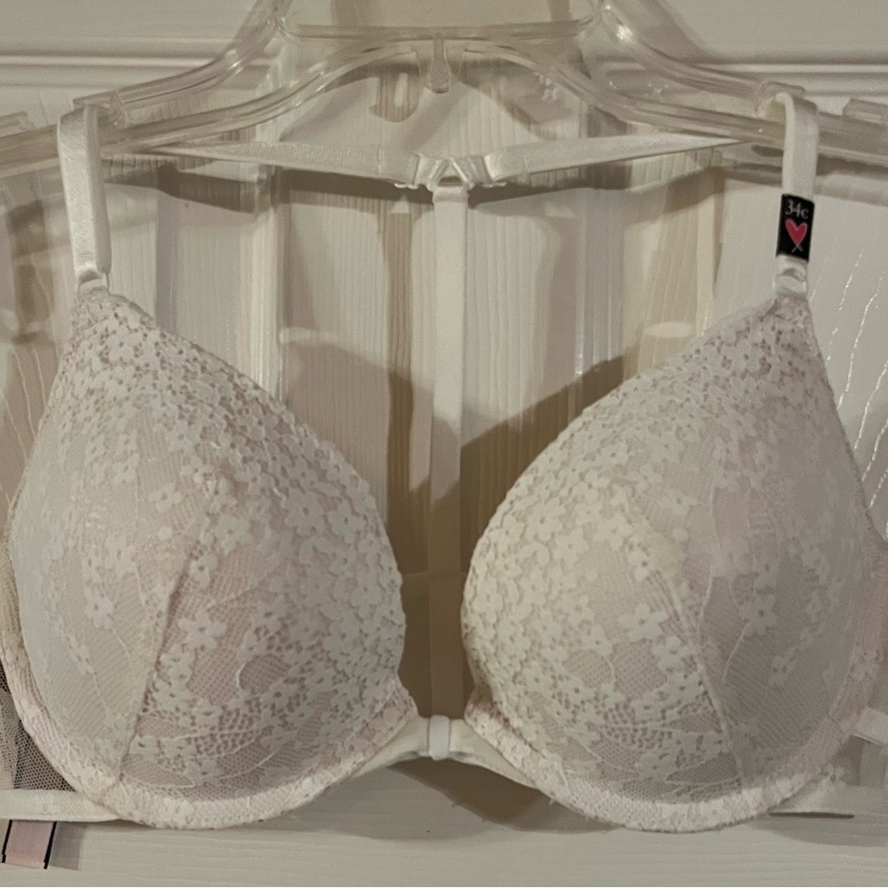 Victoria's Secret White Lace Bra Sz 34C Dream Angels String Bikini Sz Med Set